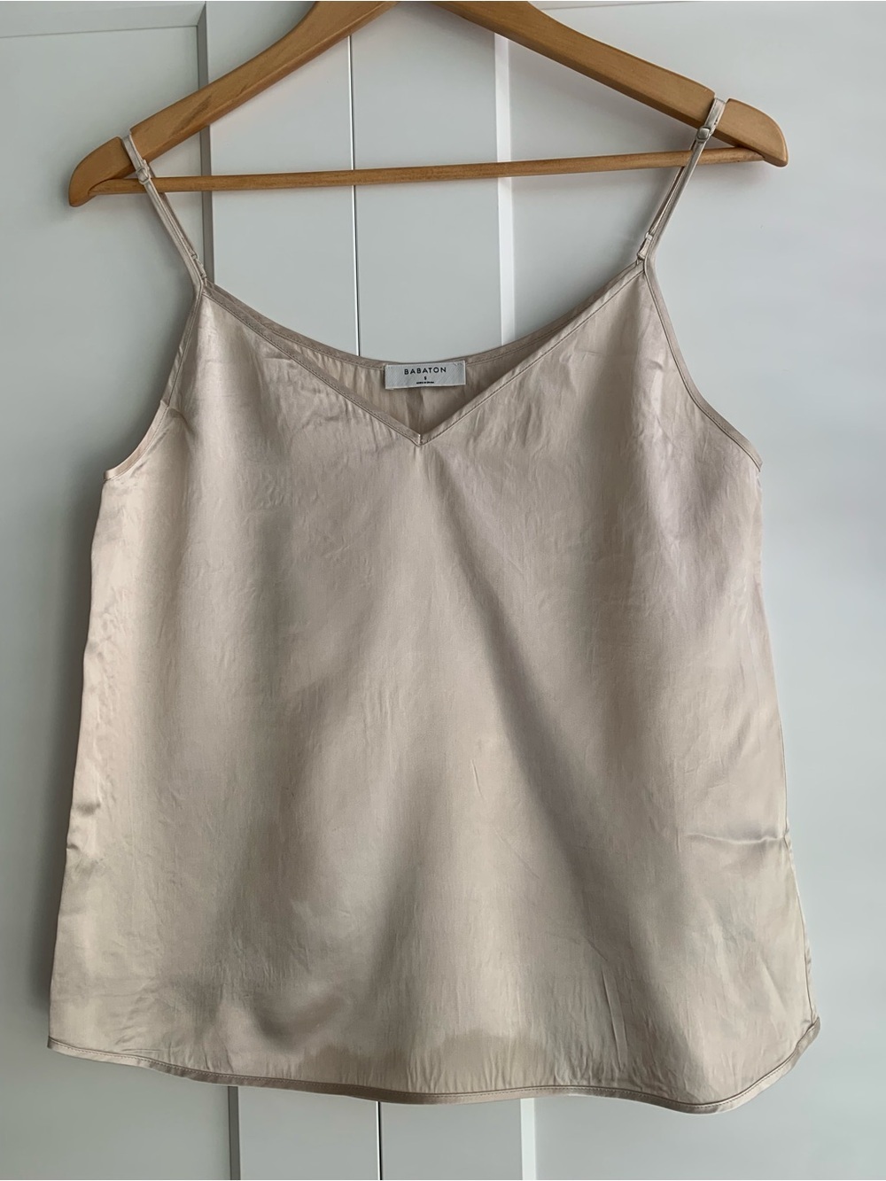 Babaton Light Beige Silk V-Neck Cami Top